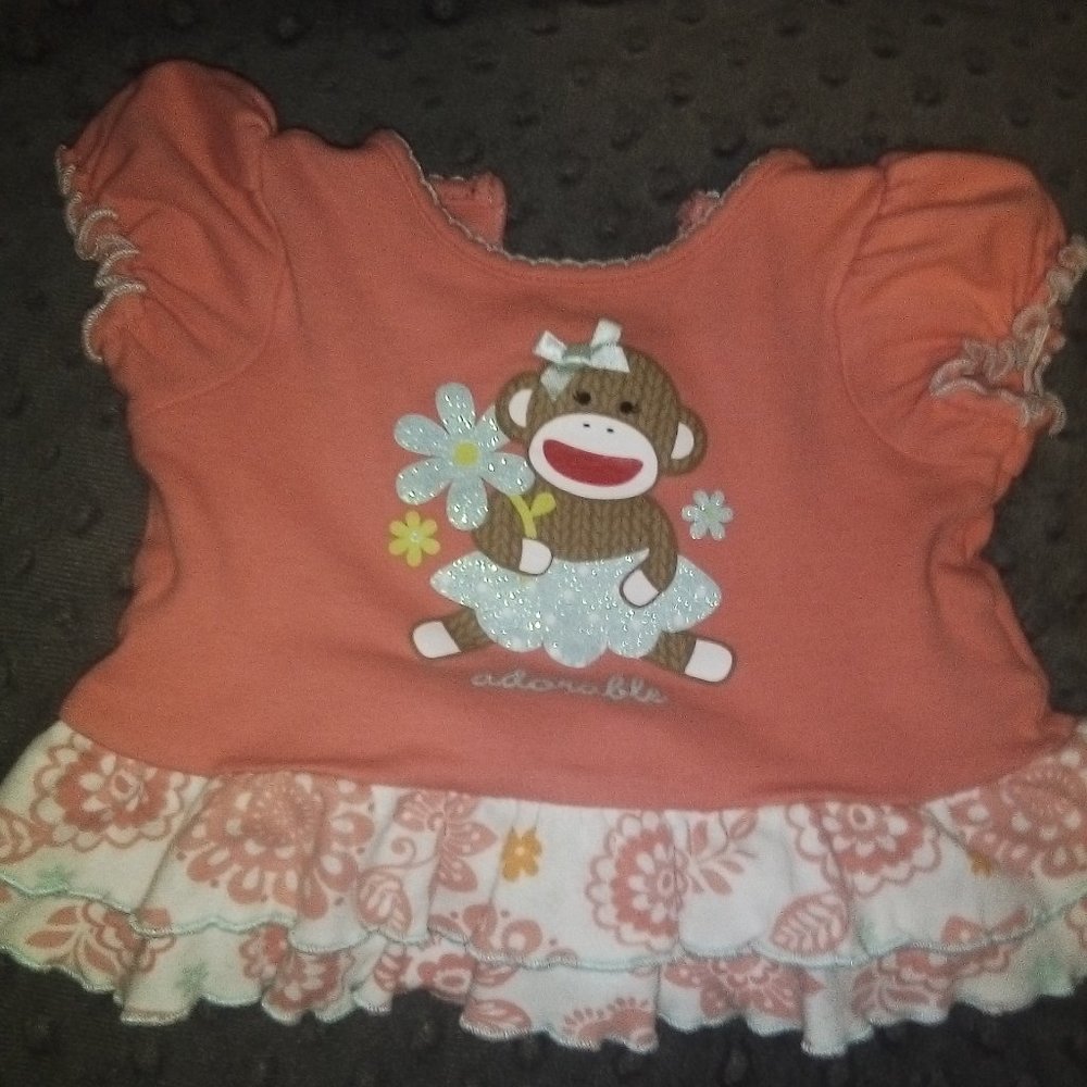 Monkey - Peach - 0-3M - Babygirl - Ruffles